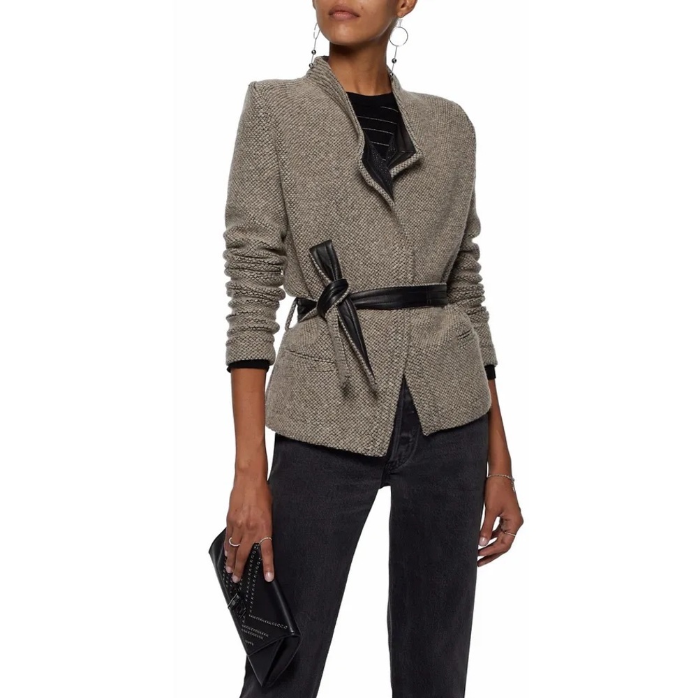 IRO Tweed-Look Belted Blazer in Beige and Black